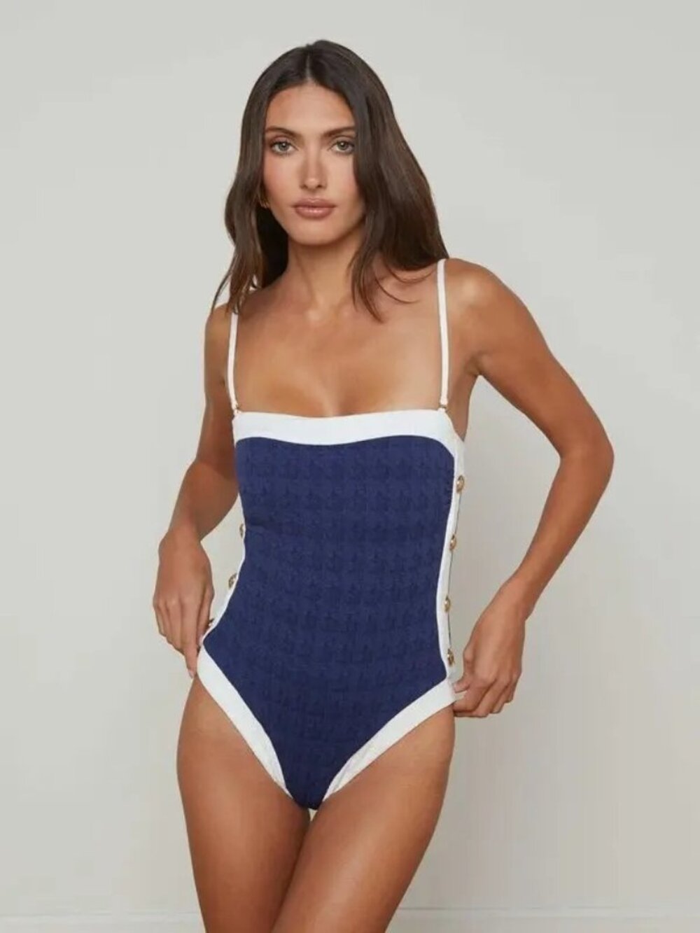 NWT L'Agence Tory Bandeau One-Piece Marine/White Size XL